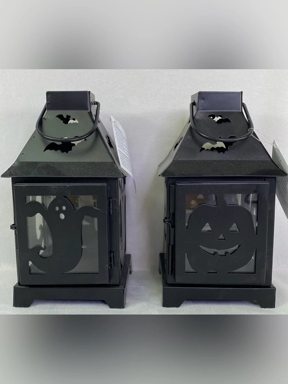 Mini Halloween Lantern Tea Light Black Metal Glass Hanging